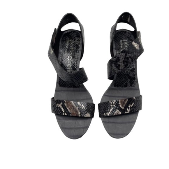Pedro Garcia West Snake Print Open Toe Sandals in Black & Brown - Picture 2 of 6